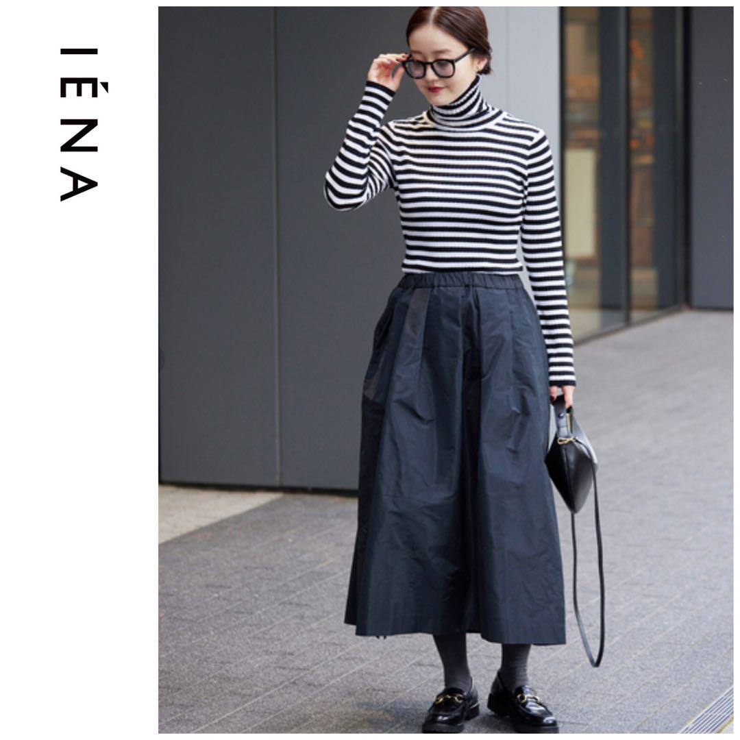 IENA タフタランダムタックスカート/ブラック/38/美品