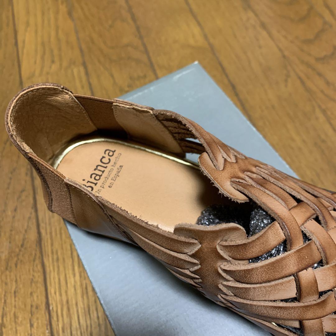 Bianca ビアンカ レザー メッシュ サンダル 編み込み 36 レザー