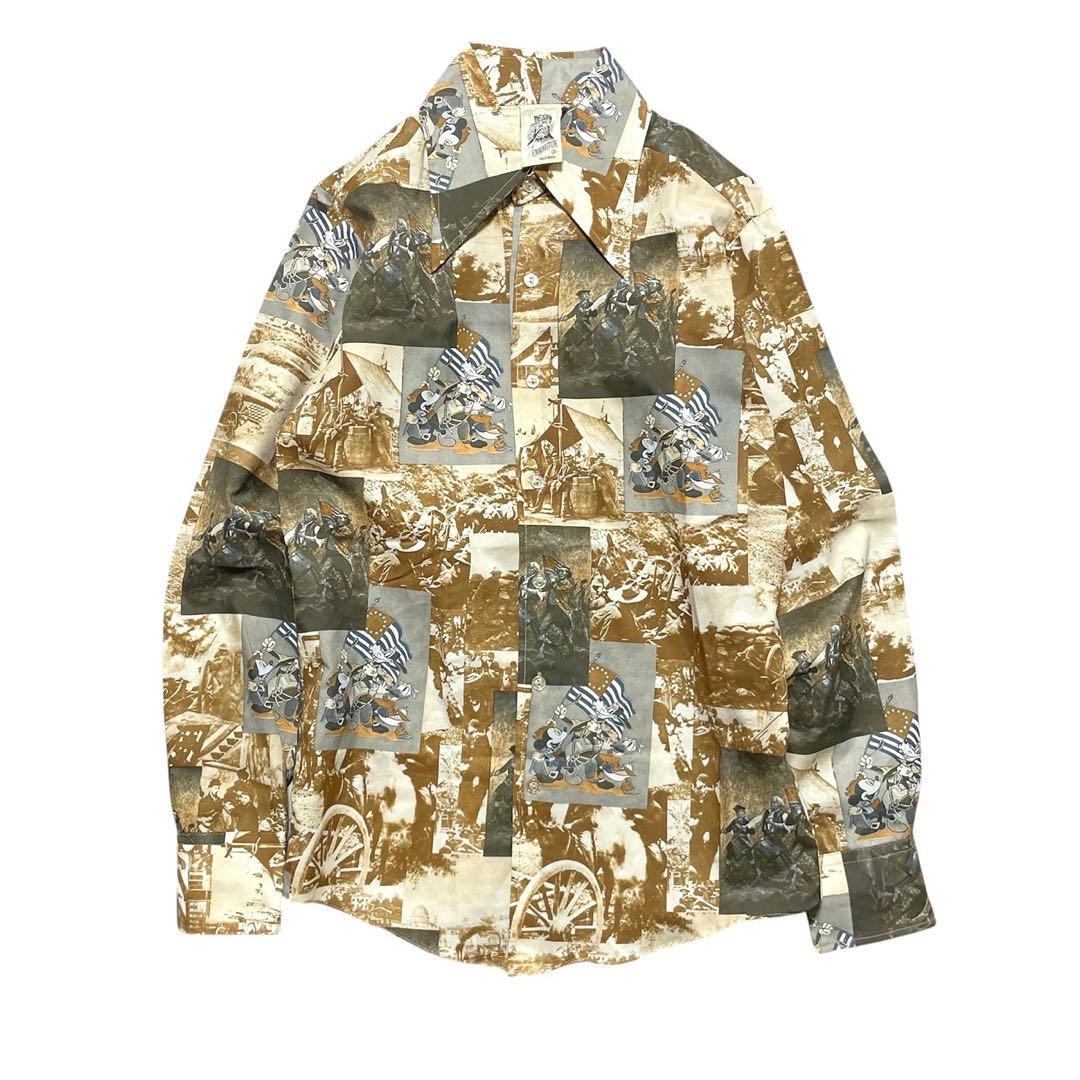 70S ヴィンテージ 古着 ケニントン ディズニー 総柄 長袖シャツ 独立戦争S・Disney