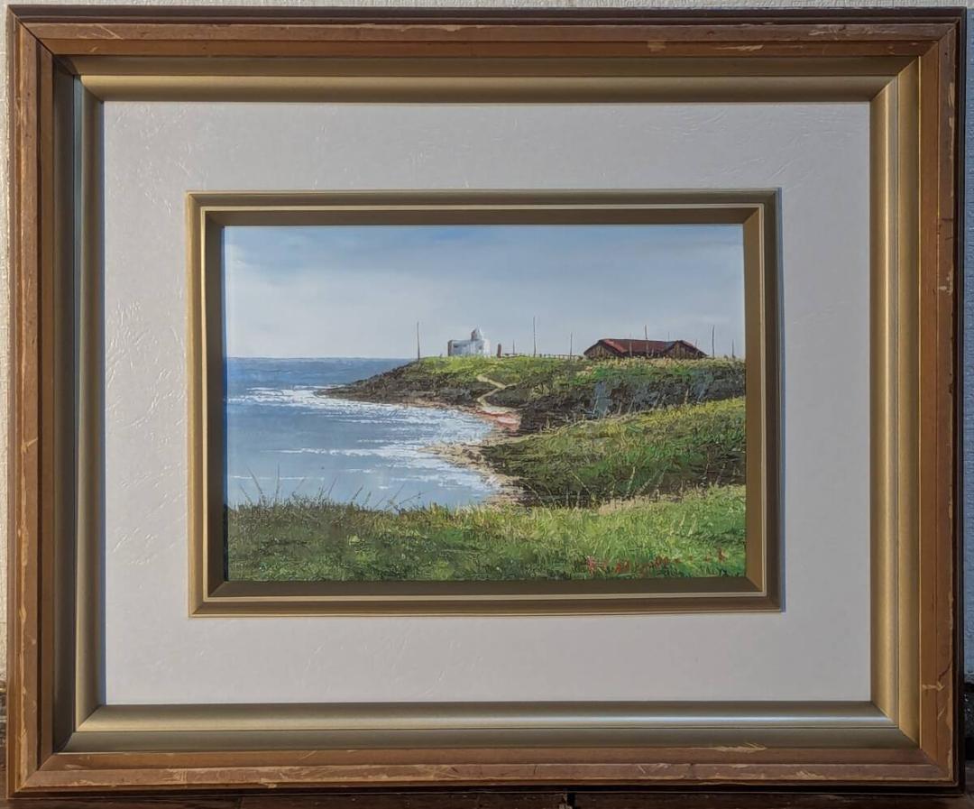 【真作】絵画　小川久雄　油彩SM　納沙布岬　海辺の灯台風景　風景画　W161