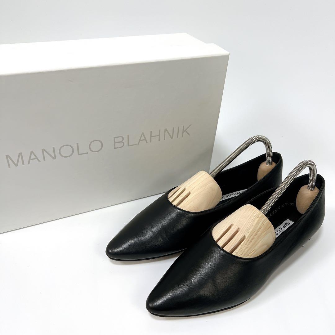 【MANOLO BLAHNI】ナッパ レザースリングバックフラットパンプス 美品》マノロブラニク レザーパンプス フラットシューズ
