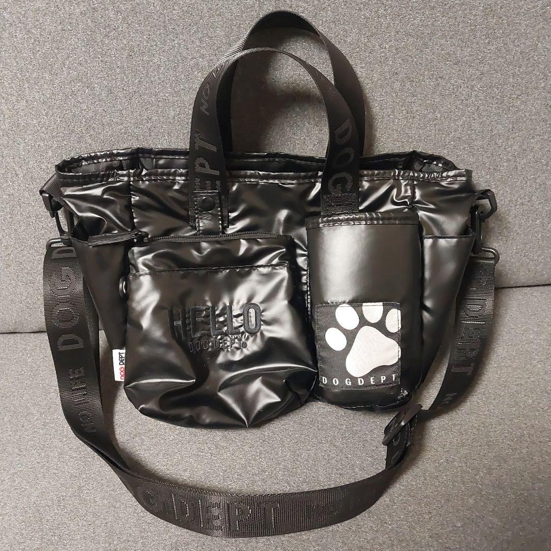 【人気】ドッグデプト ☆ シャイニー お散歩バッグ マナーポーチ付き 黒 M