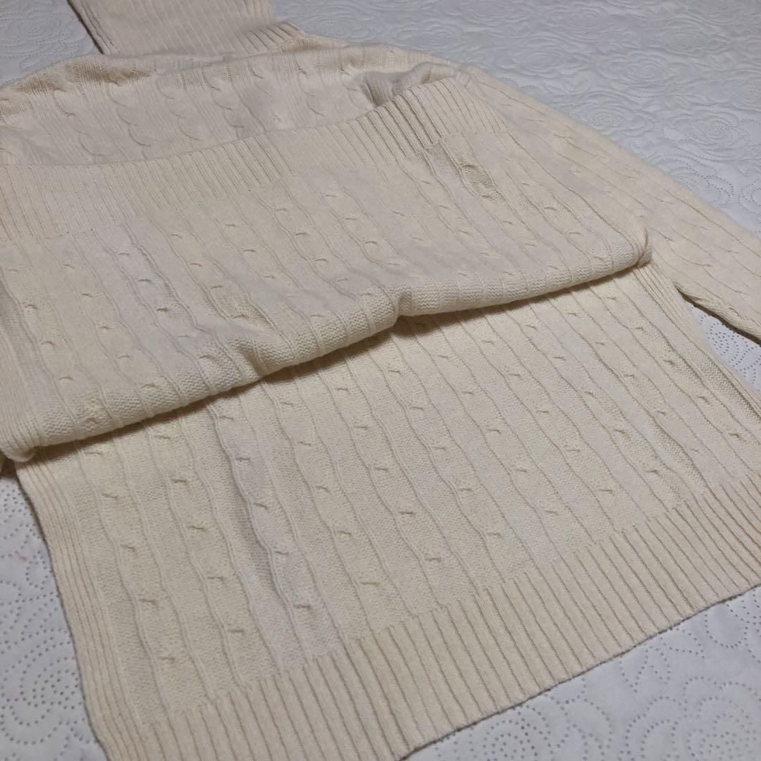 ポロラルフローレン　カシミヤ ウール　タートルネック ケーブルニット　アイボリー