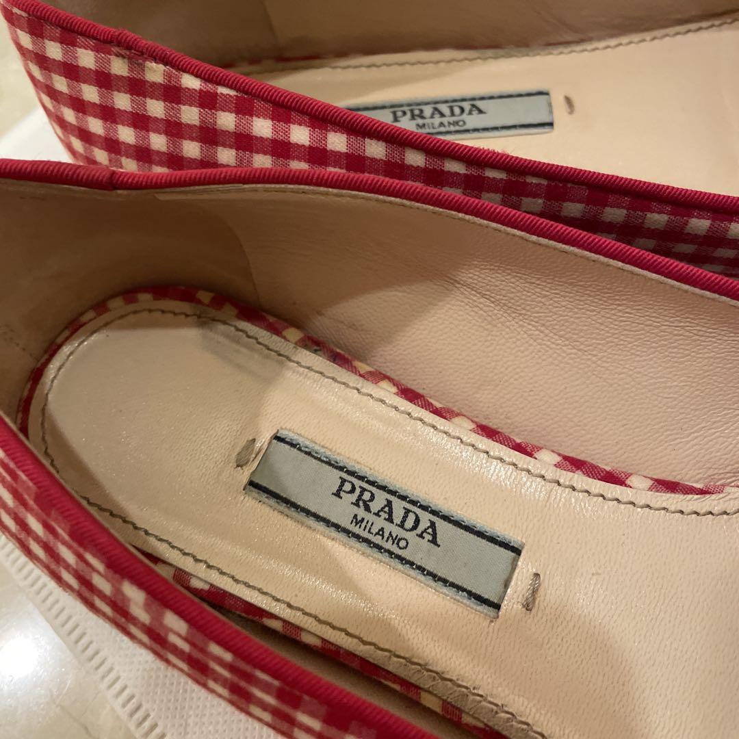 PRADA ギンガムチェック　オペラシューズ