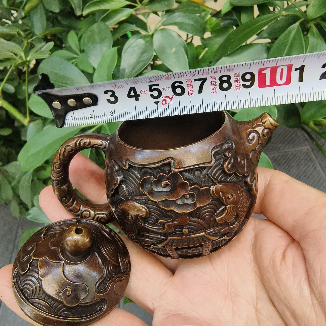 銅器   細工  魚嘴鶴茶壺  徳利   茶道具  現代工芸品 美術品 置物 古寶奇蔵】黄銅製・塗金・魚嘴龍鳳壺・置物・賞物・中国時代美術
