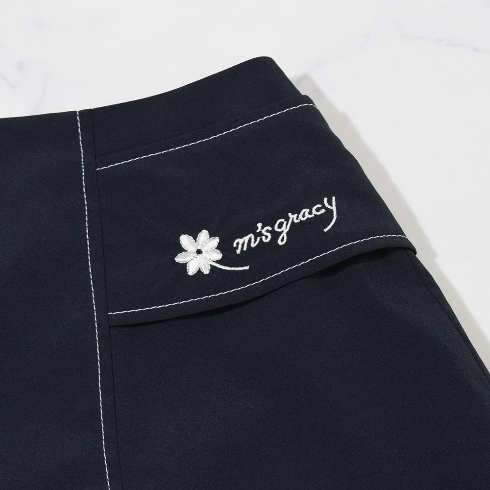 エムズグレイシー M's GRACY 配色ステッチ フレアスカート 黒 40