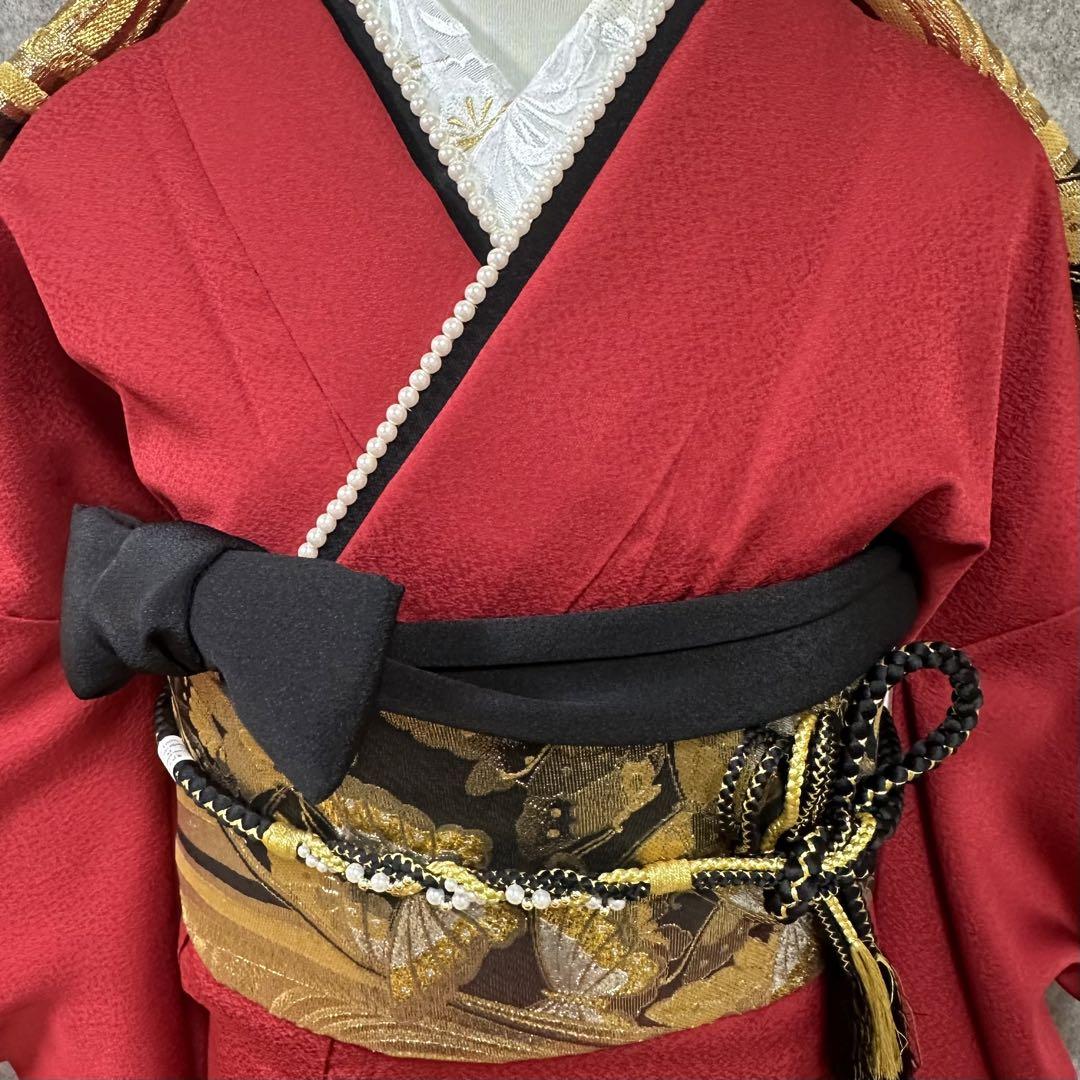美品 赤地 牡丹 染め分け 逸品 ぼかし 蝶袋帯 フルセット 振袖 振り袖 着物・浴衣