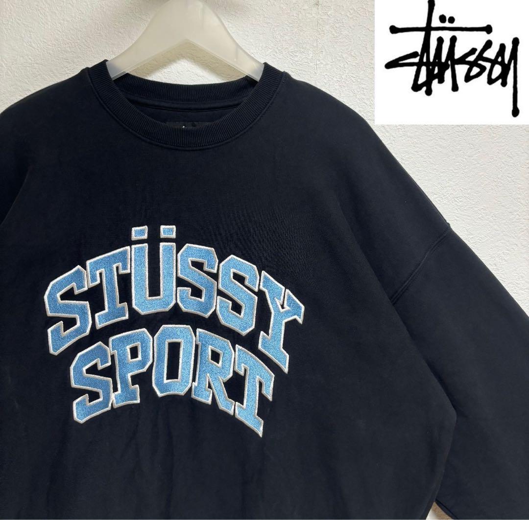 stussy sportsトレーナー 水色 刺繍ロゴ stussy ロゴ刺繍トレーナー