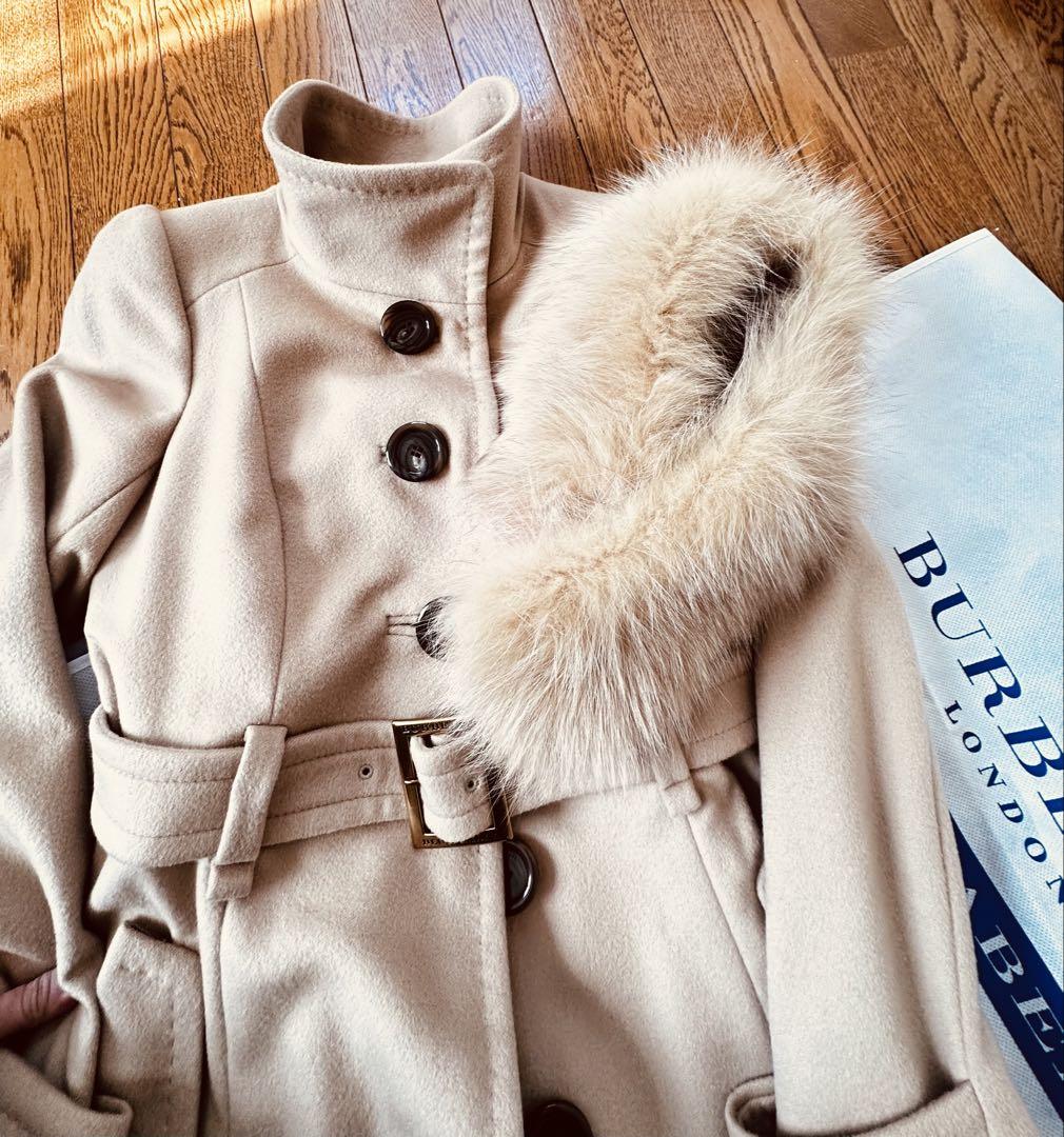 BURBERRY カシミアロングコート ファー付き