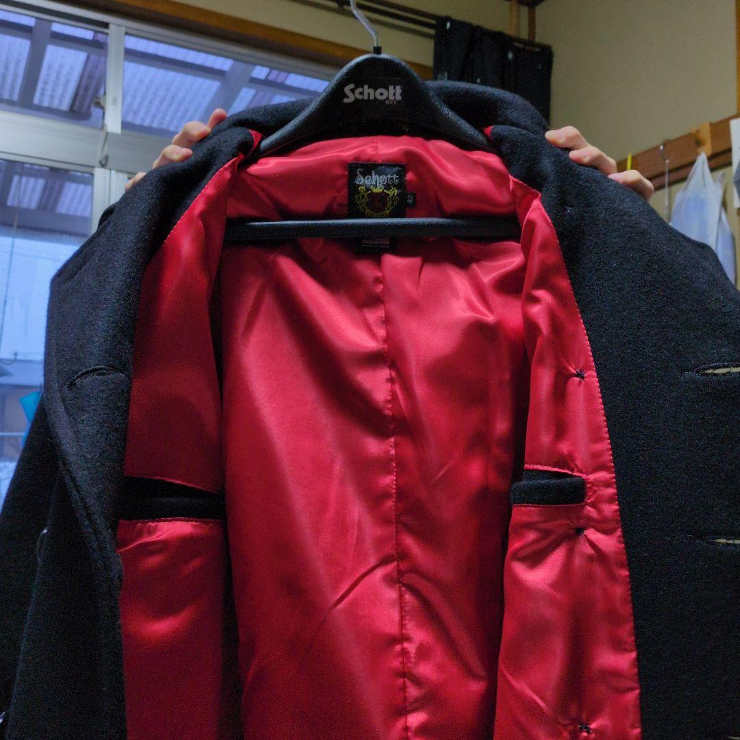 Schott 黒 ウール ピーコート