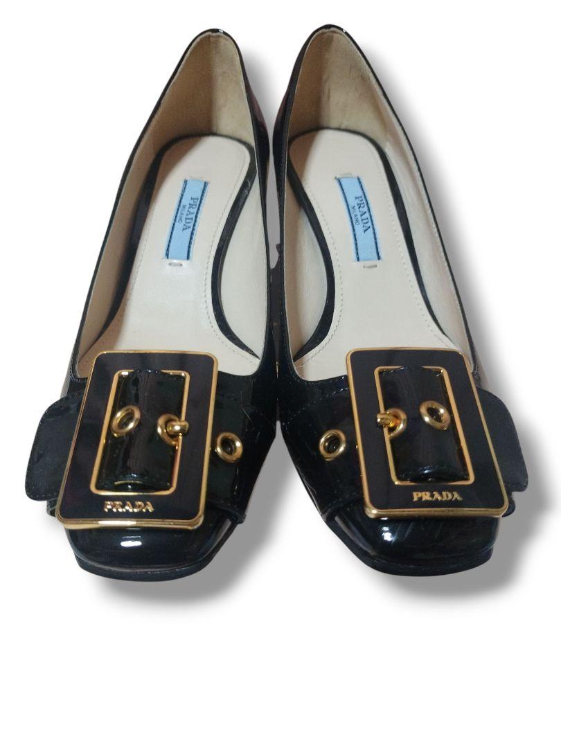 PRADA バックル付き ブラック エナメル レザー シューズ 未使用品 34