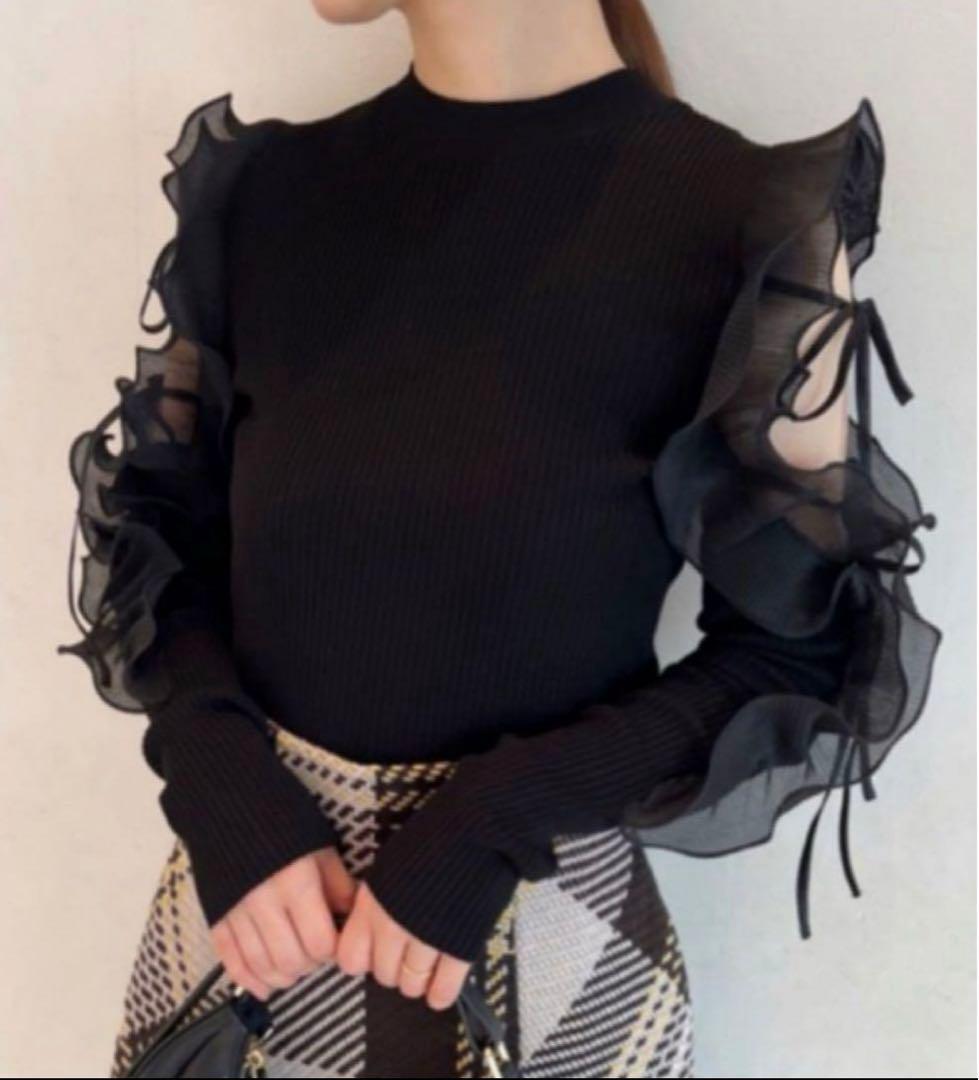 snidel フリルスリーブニットプルオーバー
