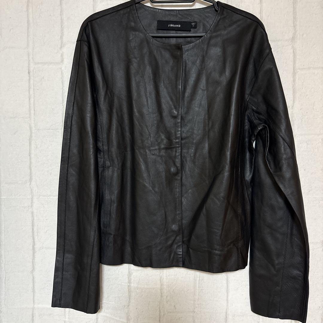 J BRAND M ブラック ラムレザー100% ノーカラージャケットレディース
