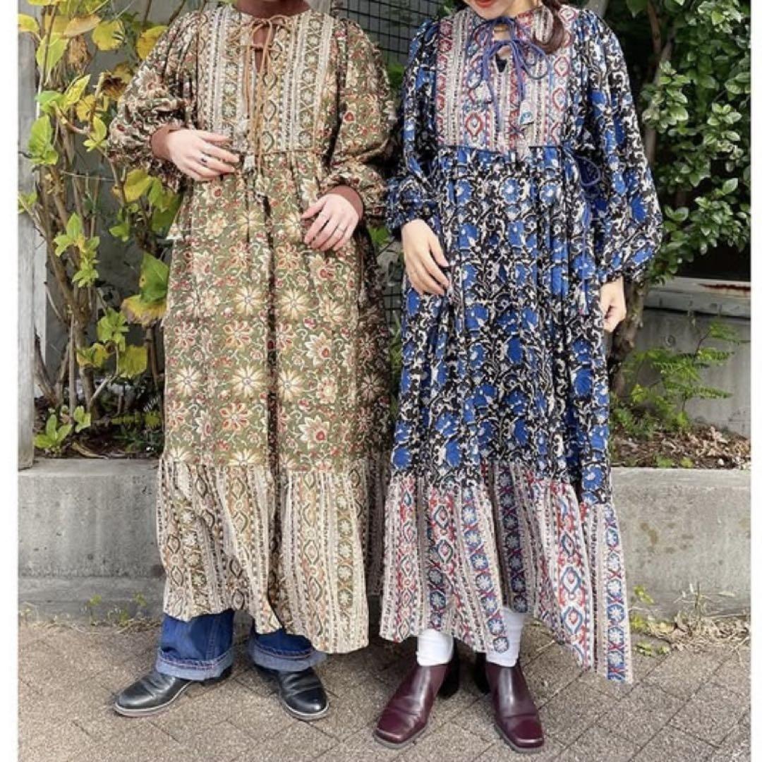 新品　saruche サルーチェ　ワンピース saruche インド綿 プリント ワンピース サルーチェ 茶色 - メルカリ