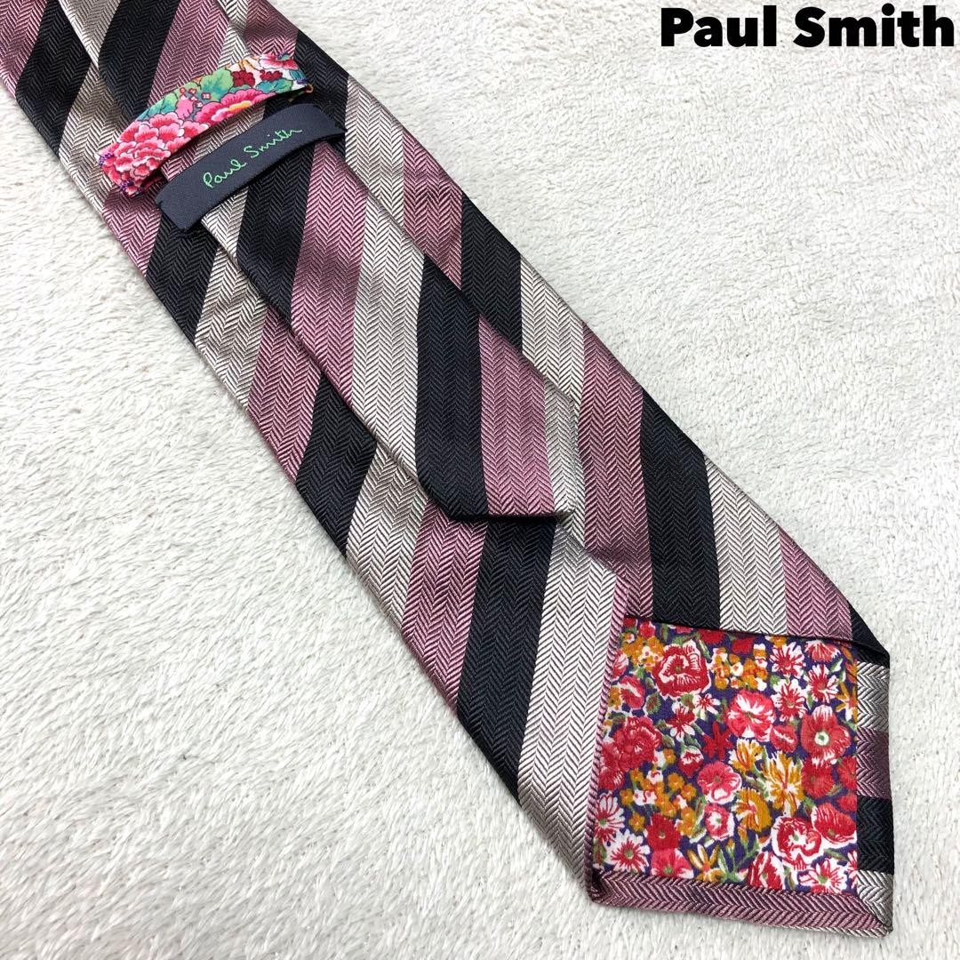 Paul Smith ネクタイ レジメンタルタイ シルク100 花柄 ローズ小物