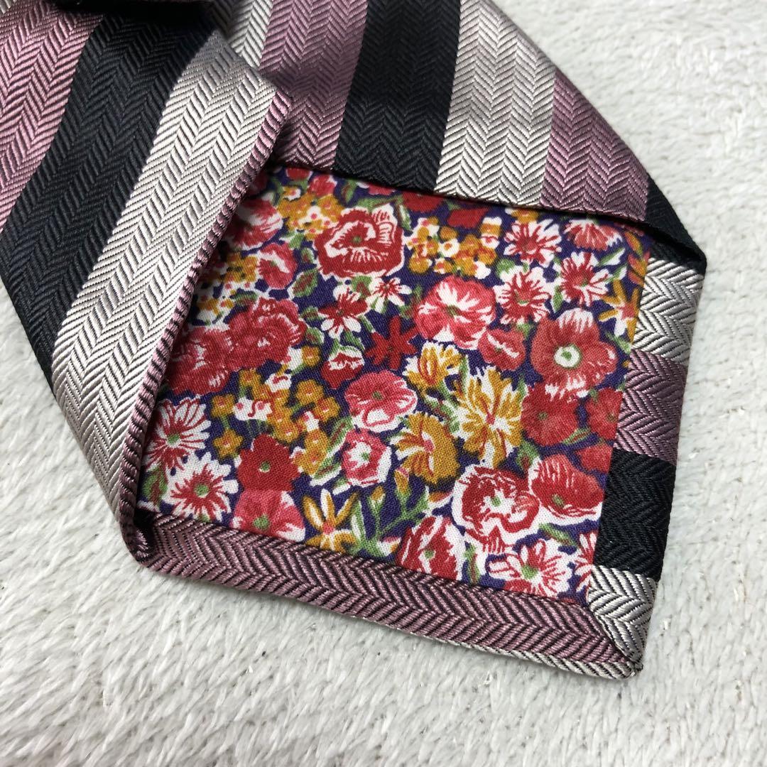 Paul Smith ネクタイ レジメンタルタイ シルク100 花柄 ローズ