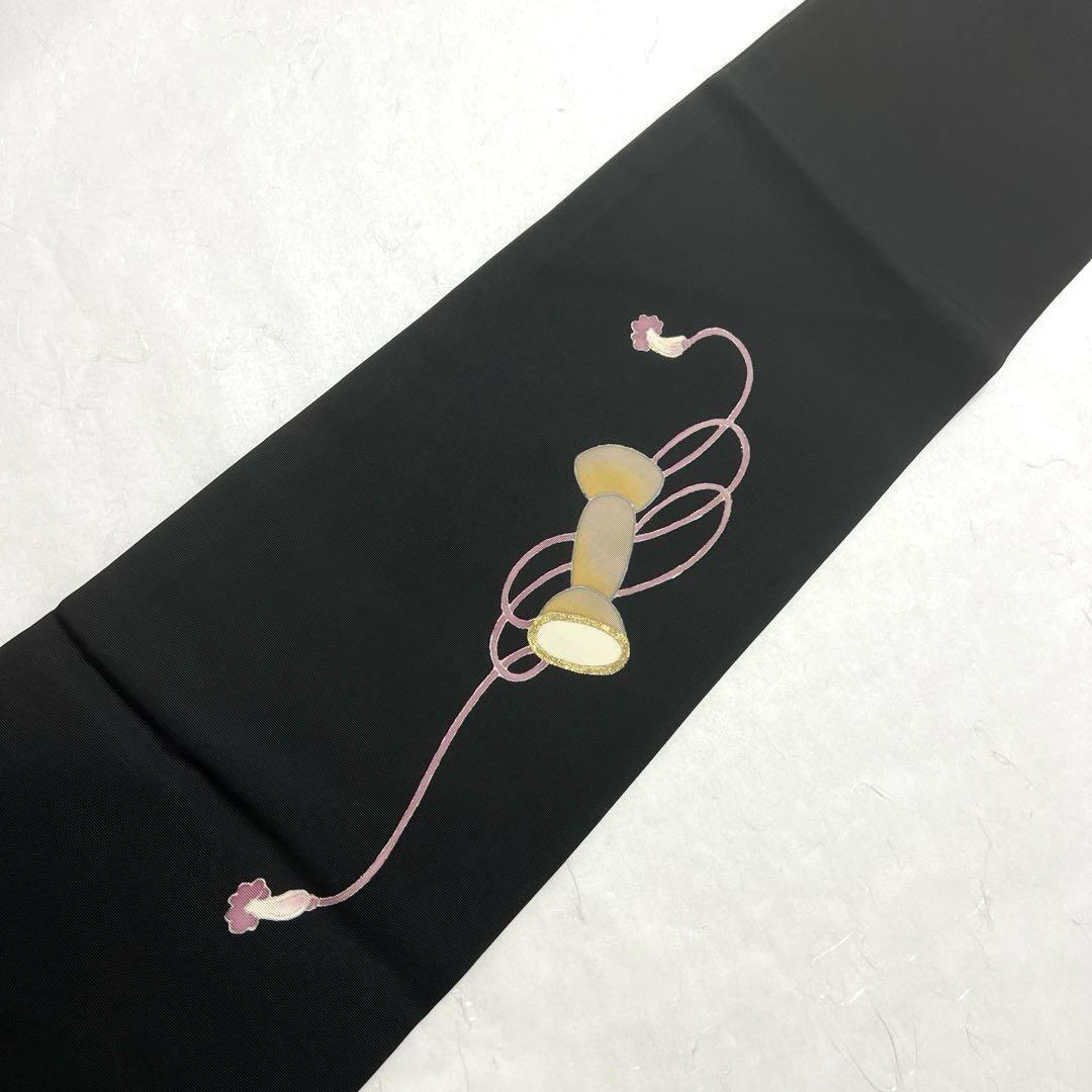 名古屋帯 塩瀬 子供連獅子風 小鼓 黒色 PO-3224