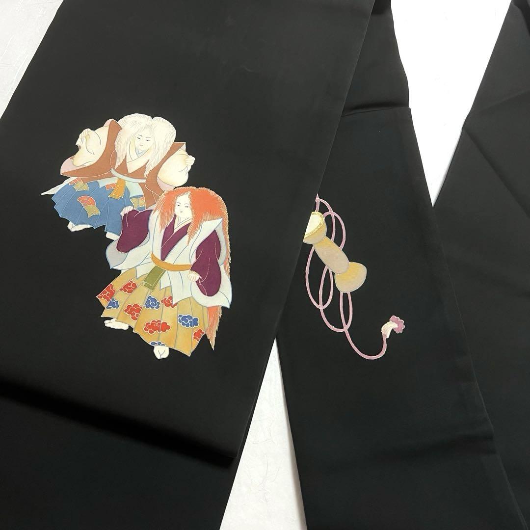 名古屋帯 塩瀬 子供連獅子風 小鼓 黒色 PO-3224