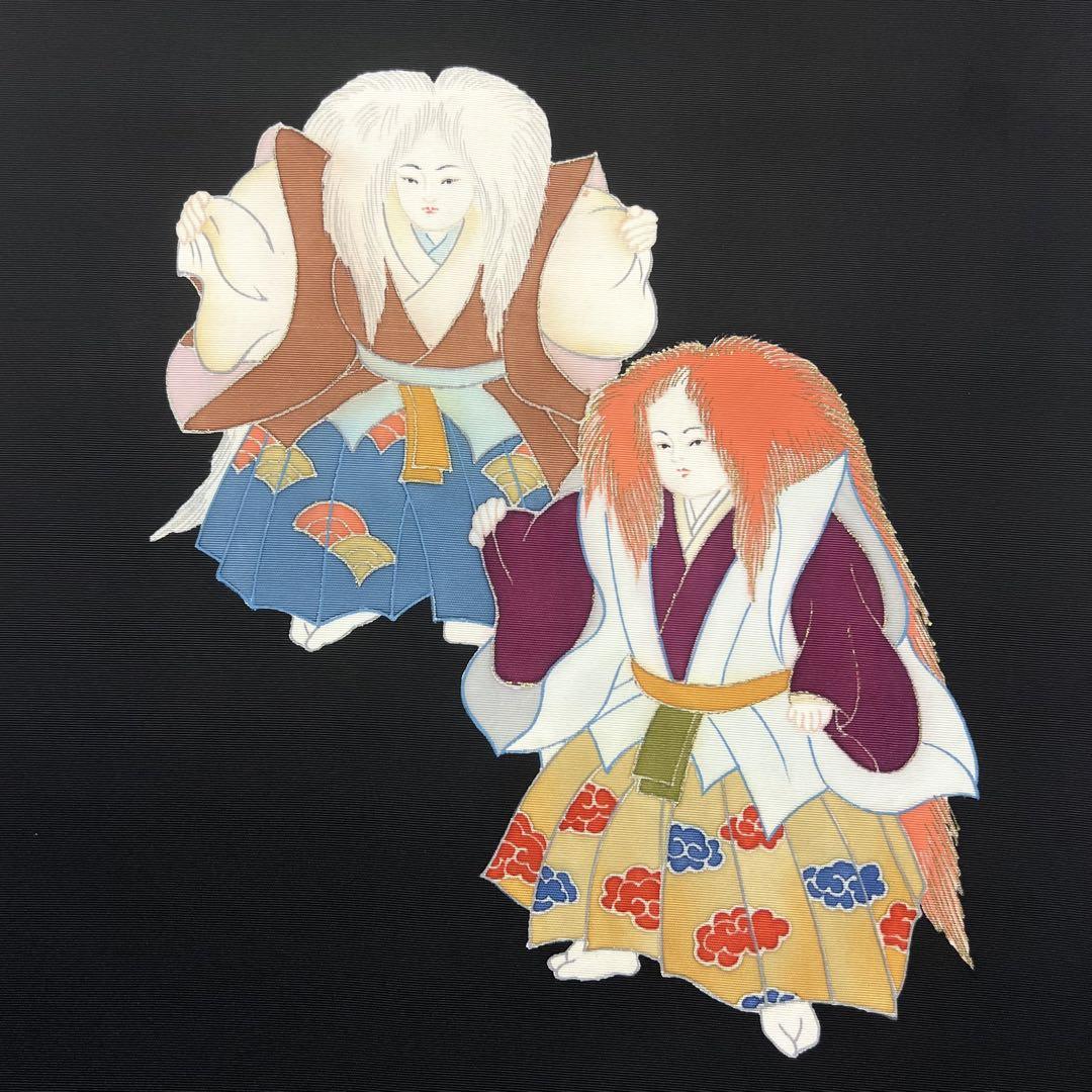 名古屋帯 塩瀬 子供連獅子風 小鼓 黒色 PO-3224