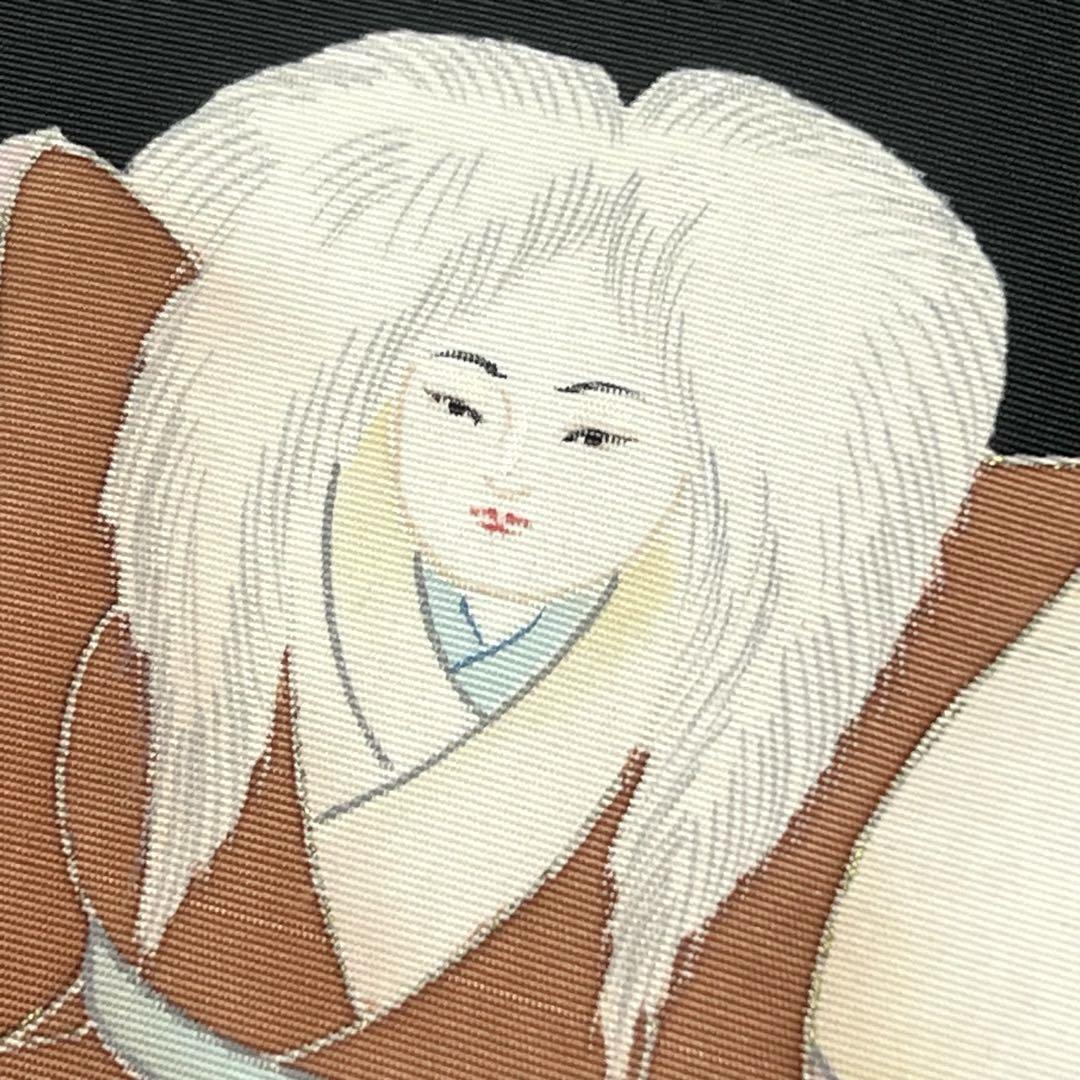 名古屋帯 塩瀬 子供連獅子風 小鼓 黒色 PO-3224