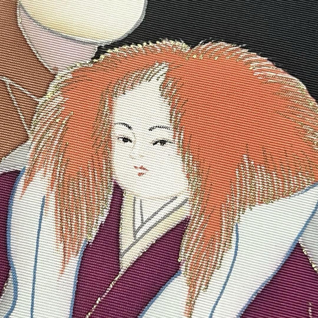 名古屋帯 塩瀬 子供連獅子風 小鼓 黒色 PO-3224