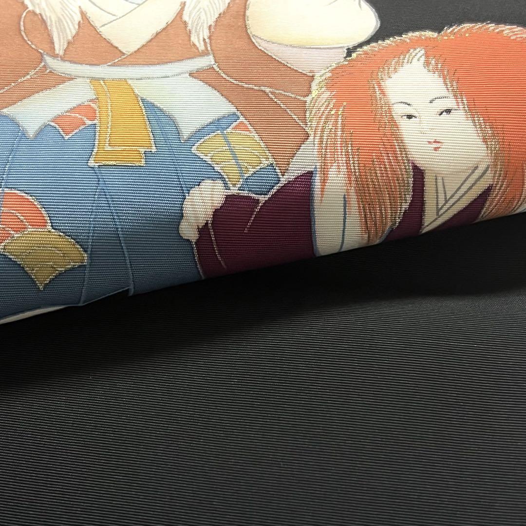 名古屋帯 塩瀬 子供連獅子風 小鼓 黒色 PO-3224