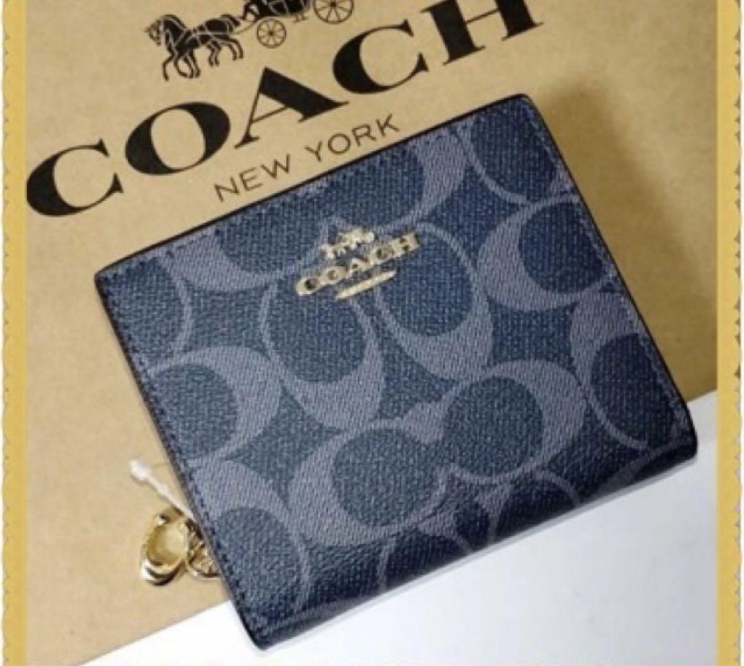 半額SALE／ コーチ Coach アウトレット シグネチャー柄 ネイビー 二 ...