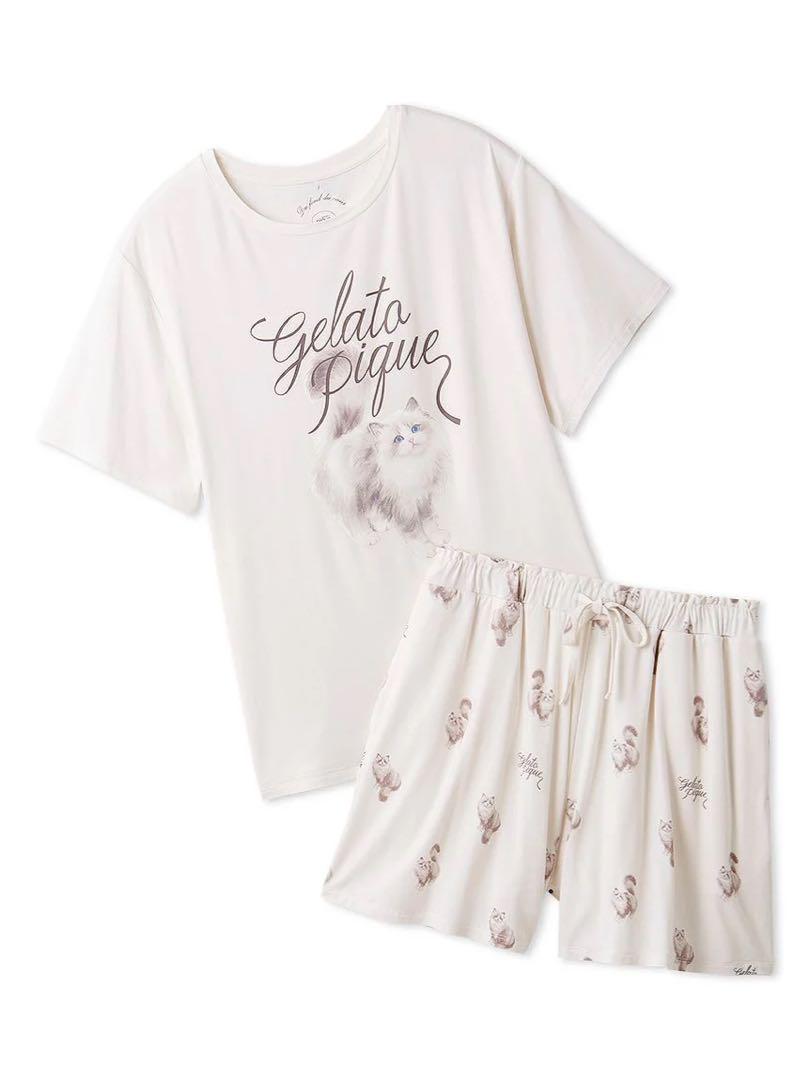 Gelato Pique CAT柄ワンポイントTシャツ&ショートパンツセット