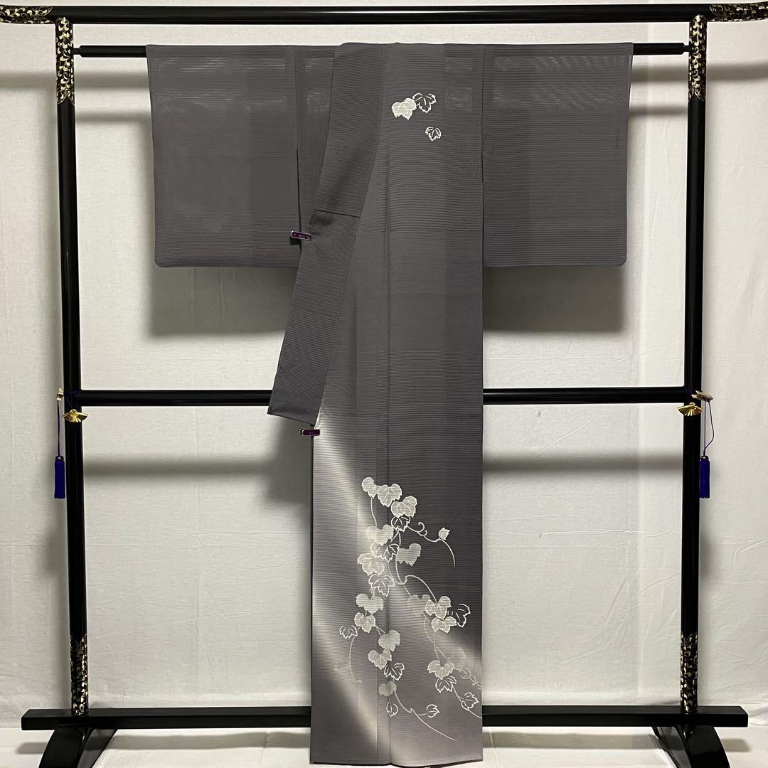 D93 夏着物 訪問着 変わり絽 蔦 グレー 正絹 極美品 - メルカリ