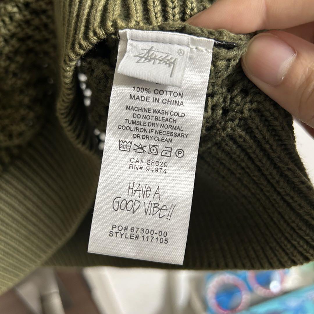 Stussy メッシュ編みサマーニット L オリーブ