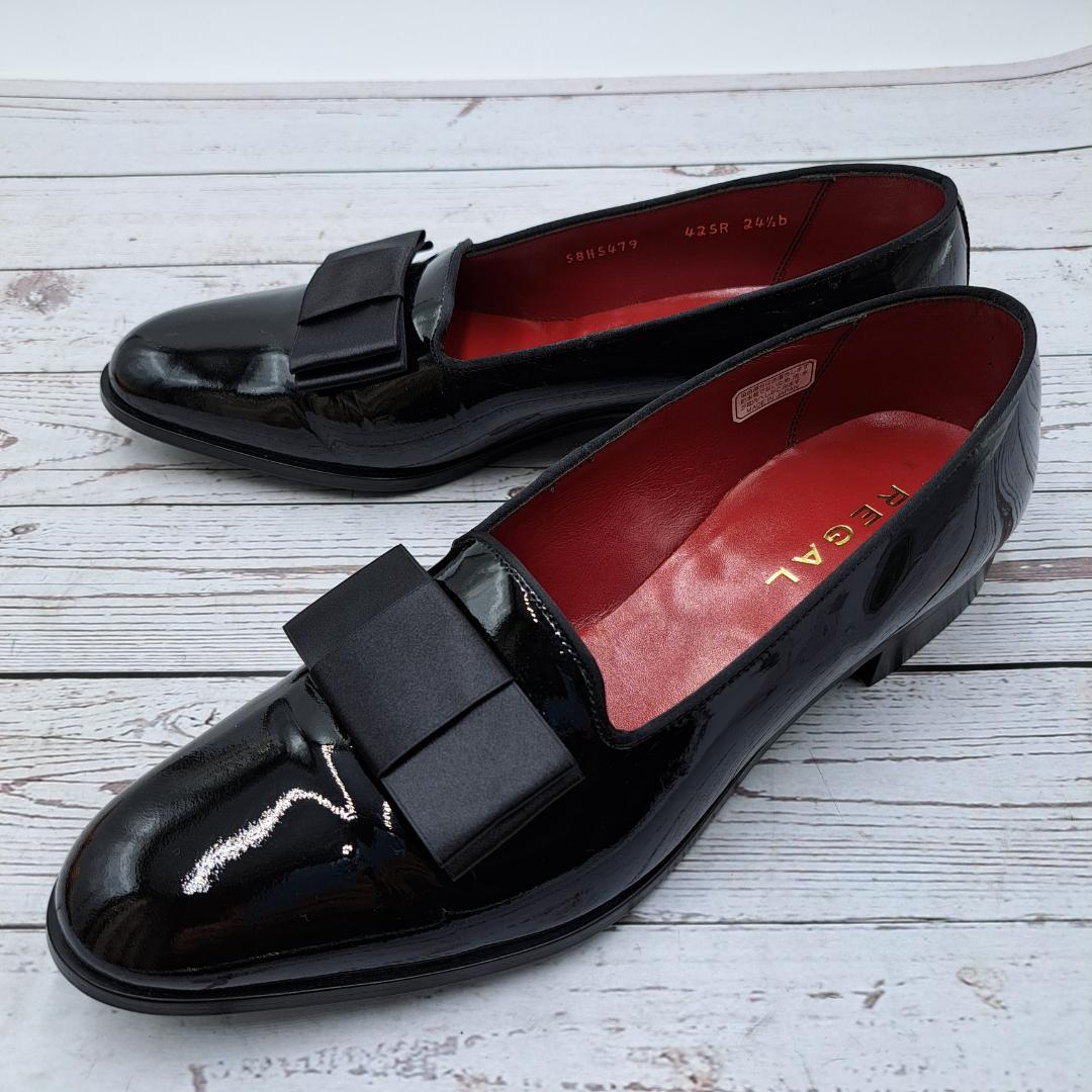 今季ブランド 良品 REGAL 新郎 425R リボン 黒 オペラシューズ 24.5 リーガル 靴
