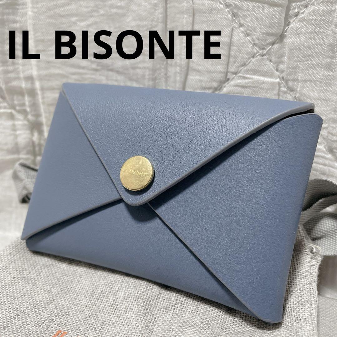 新品 箱、保存袋付き IL BISONTE カードケース コインケース ブルー