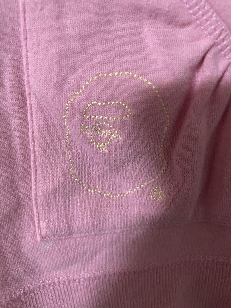 エイプレディースXS 半袖パーカー刺繍ロゴワンポイントロゴピンク