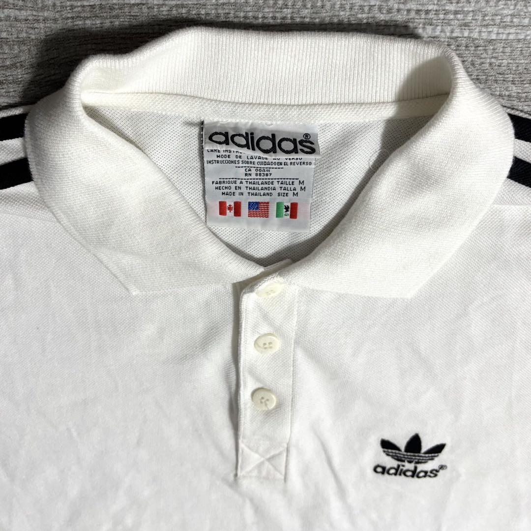 adidas 90s 万国旗 ポロシャツ M 白 ホワイト ラインTシャツ