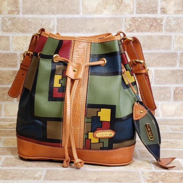 【限定特価】 ダブルフィッシュ ☆ ショルダー 巾着デザイン コンビ レザー バッグ