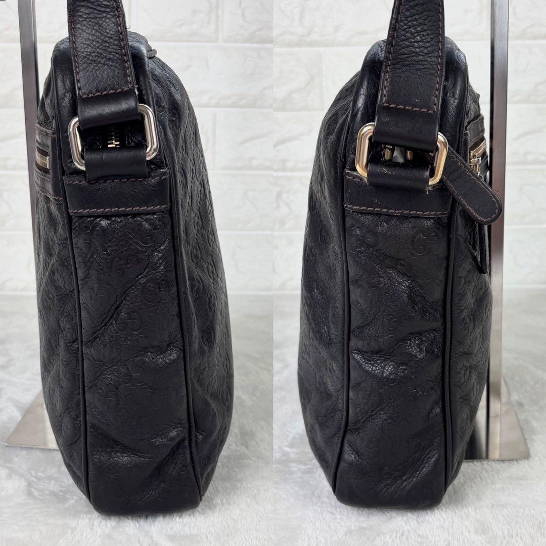 GUCCI ショルダーバッグ サコッシュ シマレザー GG ダークブラウン