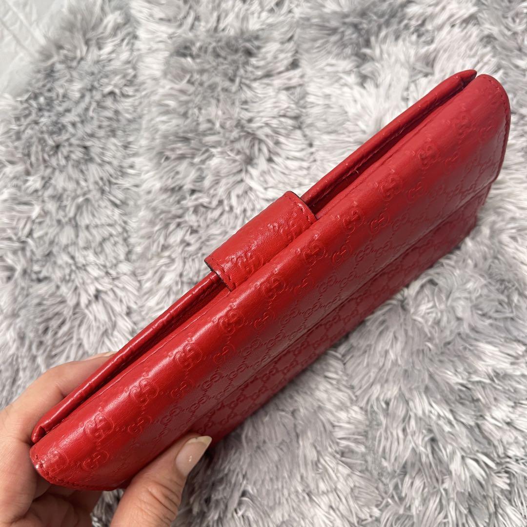 美品✨GUCCI マイクロシマ　長財布　ラブリーハート　Wホック レッド