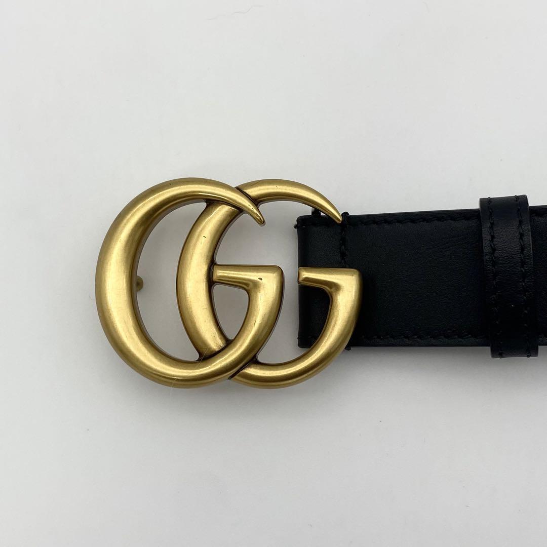 美品✨GUCCI ベルト　マーモント　ブラック　レザー　ゴールド金具　GG金具