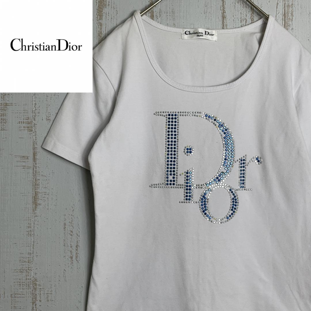 【人気】 Dior クリスチャンディオール Tシャツ ロゴ ストーン 白