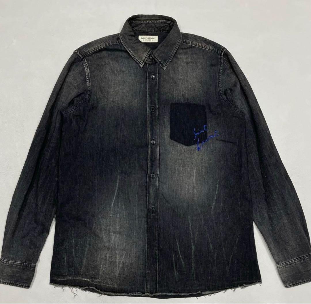 美品 Saint Laurent サンローラン ブラックデニム シャツ