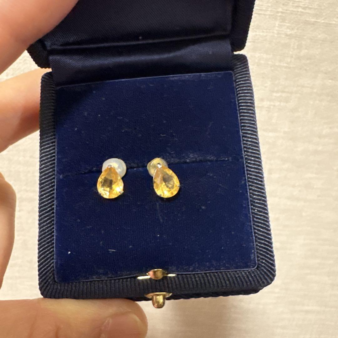 シトリン　ピアス　k18ホワイト　地金