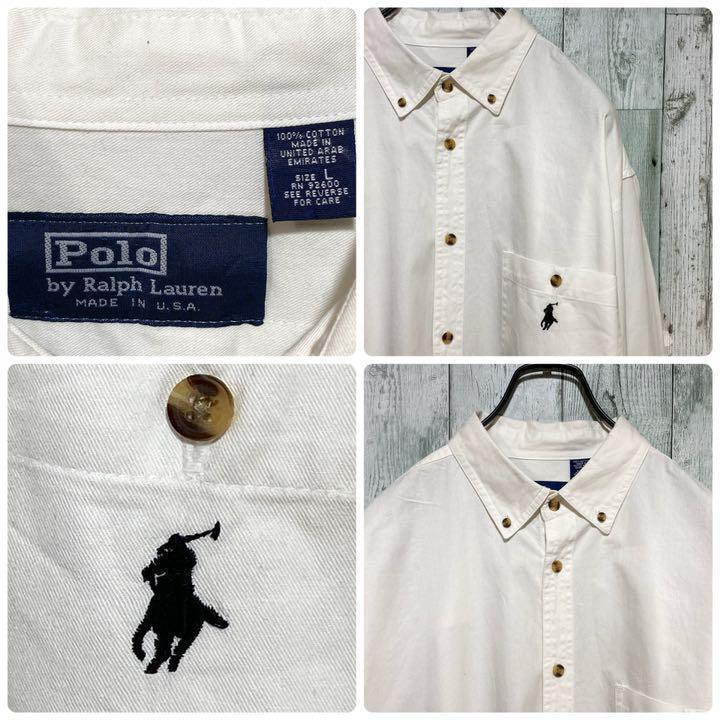 【※USA製】ポロバイラルフローレル★ワンポイント刺繍ロゴ 長袖シャツ L 白