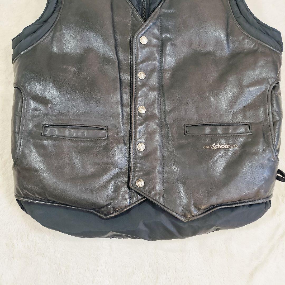ショット SCHOTT レザーダウンジャケット 本革 ダウン 黒