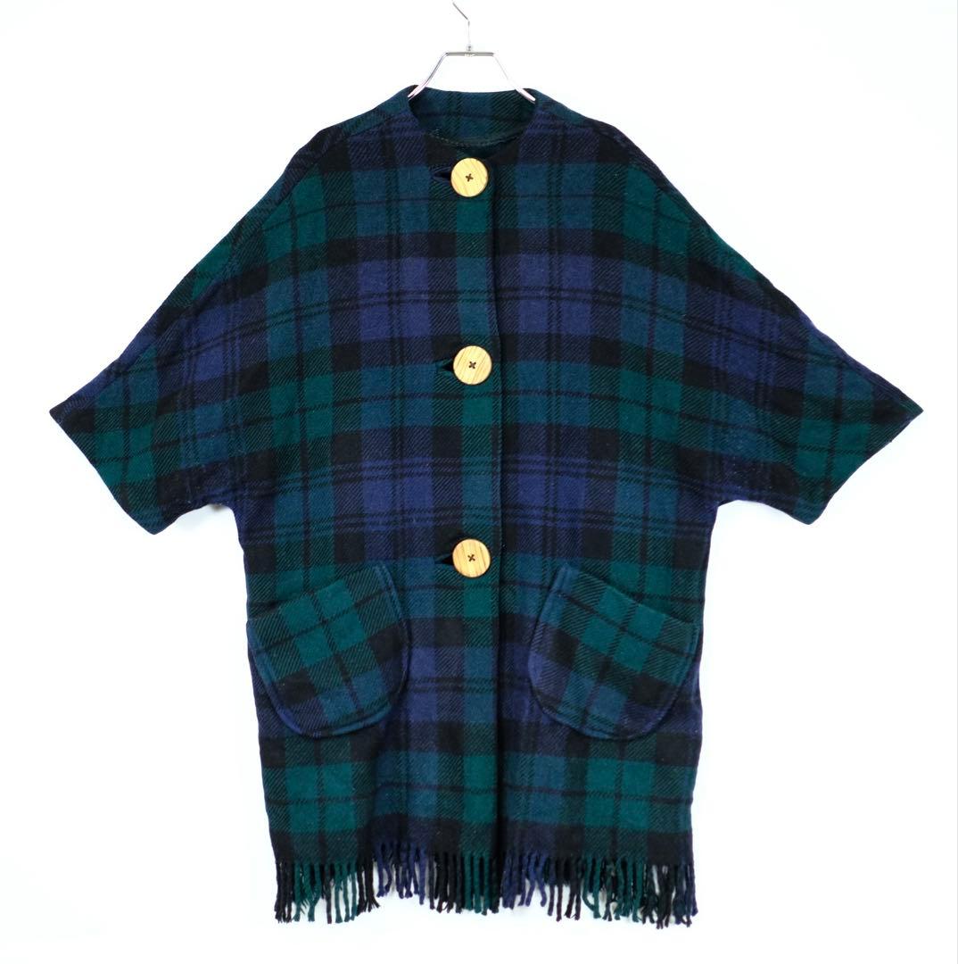 1960〜70s ビンテージ　フリンジ付き　ウールコート　ケープ　半袖　古着屋