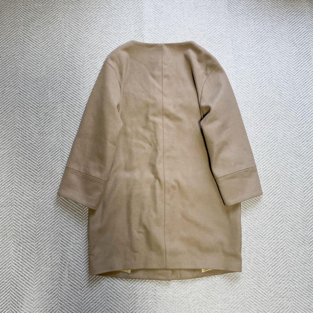 美品　ADORE アドーア　ノーカラーコート　総裏　ウール　ベージュ　比翼　38