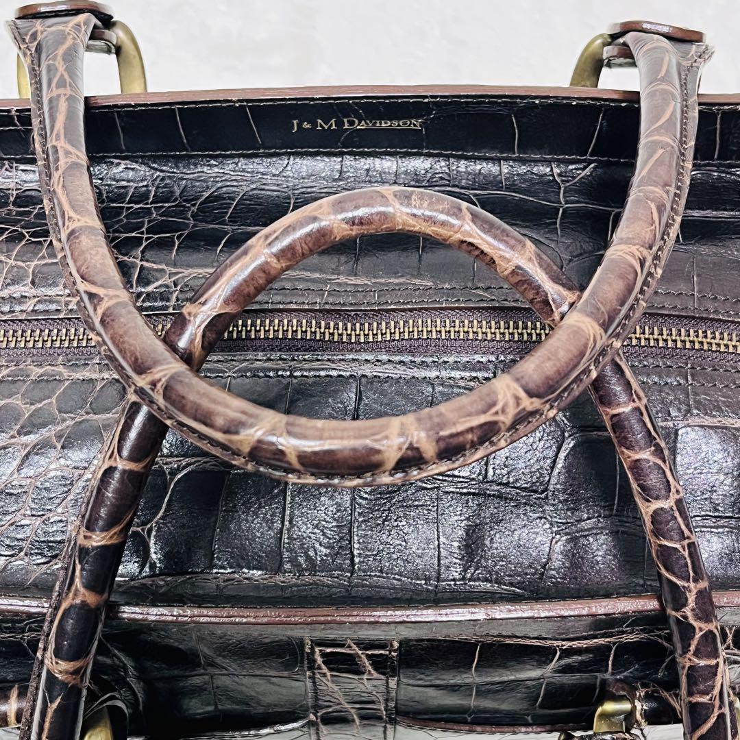 J&M DAVIDSON クロコ型押し レザー チャーム 南京錠 ハンドバッグ