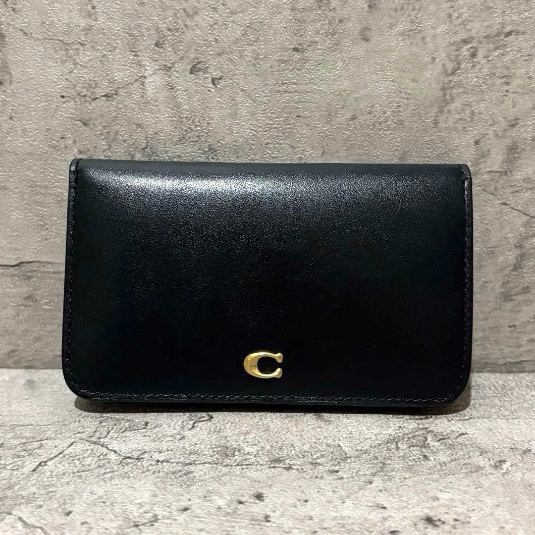 未使用級✨️コーチ 二つ折り財布 ミニ財布 コンパクト レザー 黒 C4818
