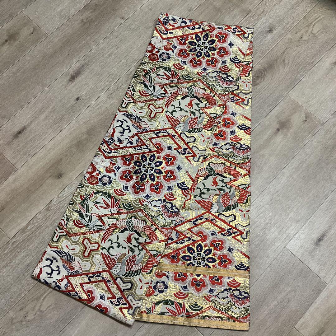 正規店定番 極上品 金糸紅絹糸 全通無双織 正絹 400㎝ tyxv9-m81807071712 西陣織 唐織 アンティーク丸帯 即納超激得