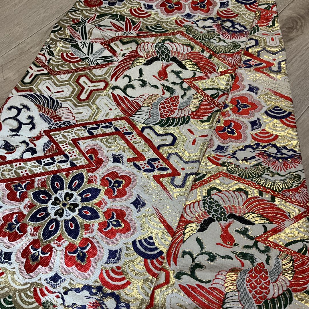 正規店定番 極上品 金糸紅絹糸 全通無双織 正絹 400㎝ tyxv9-m81807071712 西陣織 唐織 アンティーク丸帯 即納超激得