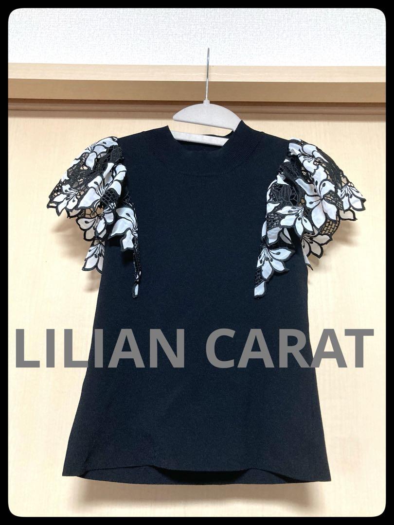 【LILIAN CARAT リリアンカラット】エンブロイダリー♡ レースニット黒